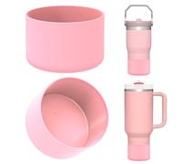 Linkidea - Pack de 2 fundas de botella compatibles con Stanley Quencher H2.0 de 20 oz, 30 oz y 40 oz, vaso IceFlow Flip de 20 oz y 30 oz, funda de silicona para la base de la botella (rosa claro)