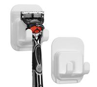 Linkidea Paquete de 2 ganchos autoadhesivos para maquinilla de afeitar, soporte de ducha para baño, compatible con Vikings Blade the Chieftain, Merkur Classic MK-23C (blanco)