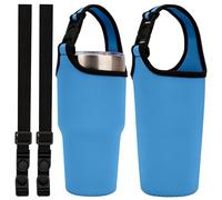 Linkidea - Paquete de 2 portavasos de neopreno con correa compatible con vaso YETI Rambler de 30 oz, vaso Greens Steel Beast de 30 oz, Hydroflask, correa para el hombro (Azul)