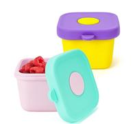 Linkidea Paquete de 2 recipientes de silicona para llevar con tapa, recipientes pequeños cuadrados de 150 ml para viajes, recipientes de cereales de frutas para almuerzo (amarillo y rosa)