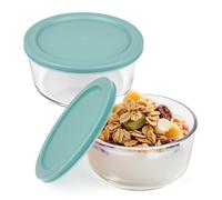 Linkidea Paquete de 2 recipientes de yogur, cuenco redondo de vidrio de 31 onzas con tapa, recipientes aislados con aire para preparación de comidas para yogur, tamaño exacto compatible con la máquina