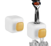 Linkidea Paquete de 2 soportes de pared para maquinilla de afeitar para ducha, autoadhesivo, práctico soporte de drenaje, adecuado para bata de baño, toalla, lufa, bata de baño (blanco y amarillo)