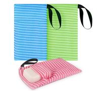 Linkidea - Paquete de 3 bolsas de jabón de malla a rayas para exfoliar el cuerpo, Esponja Portátil con Cordón, Bolsa de Drenaje Rápido para Baño, Multiuso para Viajes y Hogar