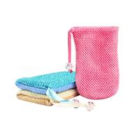 Linkidea Paquete de 3 bolsas de malla para jabón, bolsa de ahorro de jabón, bolsa de jabón para ducha, bolsas de malla para ahorro de jabón con cordón para ducha y baño (rosa, azul, amarillo)