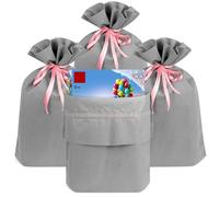 Linkidea Paquete de 4 bolsas de regalo reutilizables con cordón, bolsa de almacenamiento de regalos para cumpleaños, Navidad, bolsa de regalo de tela no tejida para fiestas compatibles con LEGO (gris)