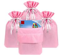 Linkidea Paquete de 4 bolsas de regalo reutilizables no tejidas con cordón, bolsa de regalo compatible con LEGO, se adapta a cumpleaños, Navidad y fiestas (rosa)