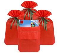 Linkidea Paquete de 4 bolsas de regalo reutilizables no tejidas con cordón, bolsa de regalo compatible con LEGO, se adapta a cumpleaños, Navidad y fiestas (rojo)