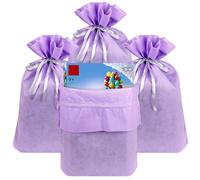 Linkidea Paquete de 4 bolsas de regalo reutilizables no tejidas con cordón, bolsa de regalo compatible con LEGO, se adapta a cumpleaños, Navidad y fiestas (morado)