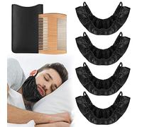 Linkidea Paquete de 4 pañuelos para barba y peines para barba facial, tamaño XL, funda protectora para barba para hombre, para dormir, gorro de babero para barba (color negro)