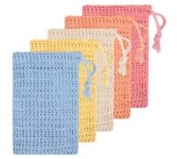 Linkidea Paquete de 5 bolsas de jabón, protector exfoliante colorido con cordón, bolsillo reutilizable para fregar el cuerpo para baño y ducha