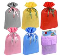 Linkidea Paquete de 6 bolsas reutilizables con cordón, bolsas de tela no tejida para regalos de fiesta para cumpleaños, Navidad, compatibles con LEGO (multicolor)