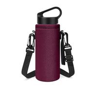 Linkidea Portabotellas con correa para el hombro, compatible con Hydroflask de boca estándar de 18oz y CamelBak de 20oz. Portabotellas bandolera (rojo vino)