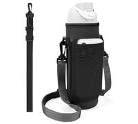 Linkidea Portabotellas de Agua con 2 Correas Compatible con Owala FreeSip de 24 onzas, Soporte para Bolsa de Botella de Agua, Correa de Hombro con Bolsillo de Malla para teléfono, Color Negro