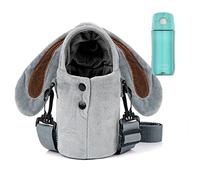 Linkidea Portabotellas de Peluche con Correa, Compatible con Thermos FUNTAINER de Acero/Tritan de 355 ml/473 ml, Bolsa Bandolera con Correa para el Hombro (Conejo Gris)