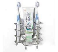 Linkidea Portacepillos Autoadhesivo de Acero Inoxidable, para Montaje en encimera o Pared, con 3 Ranuras, Compatible con Colgate Extra Clean y Oral-B CrossAction (níquel Cepillado)