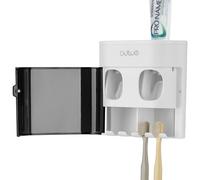 Linkidea Portacepillos con 2 exprimidores de Pasta de Dientes, Colgador de plástico de 4 Ranuras para Ducha y baño, dispensador de Pared Compatible con Oral-B CrossAction, Extra Limpio