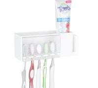 Linkidea - Portacepillos de Dientes de Pared con 5 Ranuras y Tapa, Organizador Multifuncional de plástico para Pasta de Dientes, Compatible con Oral-B Cross Action y Colgate Renewal (Blanco)
