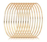 Linkidea Pulseras rígidas doradas para mujer, juego de 10 pulseras redondas extragrandes, conjunto de joyería texturizada multicapa apilable