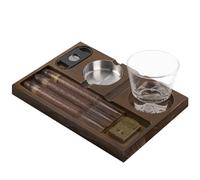 Linkidea - Set grande almacenamiento puros con cortador y cenicero; organizador madera con bandeja vaso de whisky; regalo de accesorios de lujo para fumadores (para papá o esposo) - Marrón