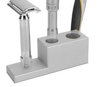 Linkidea Soporte de aleación de aluminio con base de drenaje, compatible con hoja Vikings, maquinillas de afeitar de seguridad Merkur, soporte de exhibición de coleccionista y organizador de baño