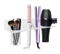 Linkidea Soporte de pared manos libres, soporte acrílico para secadora con taza de almacenamiento, estante multifuncional para secador de pelo Dyson, varitas rizadoras, alisadores de cabello
