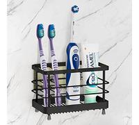 Linkidea - Soporte de Pared para Cepillo de Dientes, Antideslizante, Soporte para Almacenamiento de Pasta de Dientes, afeitadora multifunción de 7 Ranuras, Soporte para Peine (Negro)