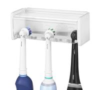 Linkidea Soporte de pared para cepillo de dientes eléctrico con cubierta para baño, organizador de cepillos de dientes eléctricos de 5 ranuras compatible con Oral-B iO, Philips Sonicare