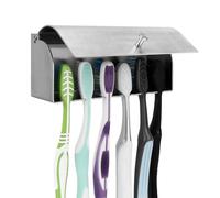 Linkidea - Soporte de Pared para cepillos de Dientes con Tapa para baño y Ducha, Acero Inoxidable, Autoadhesivo, 6 Ranuras