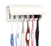 Linkidea - Soporte de pared para cepillos de dientes con tapa para ducha, organizador para armario de caravana, plástico autoadhesivo,6 ranuras, compatible con Oral-B CrossAction y Colgate Extra Clean
