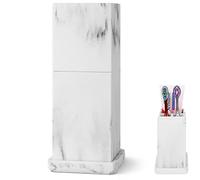 Linkidea Soporte manual para cepillo de dientes de encimera con tapa, 3 ranuras de resina para cepillo y soporte para pasta de dientes, organizador compatible con Oral-B CrossAction, Colgate Extra