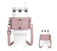 Linkidea Soporte para botella de agua con correa compatible con Stanley Quencher H2.0 de 30 onzas/40 onzas, vaso simple y moderno de 40 onzas, soporte para botella de agua de cuero vegano, correa para