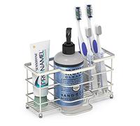 Linkidea Soporte para Cepillo de Dientes con ventilación para baño, Cepillo de Dientes, Pasta de Dientes, maquinilla de Afeitar, jabón de Manos, tocador Organizador de 6 Ranuras (níquel Cepillado)