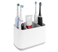 Linkidea Soporte para Cepillo de Dientes eléctrico, Organizador plástico sobremesa con 5 Ranuras para cepillos Dientes Power, Compatible con Oral-B iO, Philips Sonicare ProtectiveClean (Blanco+Gris)