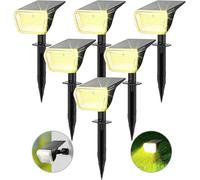 Linkind 60-Led - Juego de 6 lámparas solares para exteriores (800 lm, duración ultra larga, luz blanca cálida, con algoritmo de descarga inteligente, IP67, focos solares para entrada, jardín