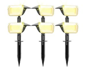 Linkind 60-Led - Juego de 6 lámparas solares para exteriores (800 lm, duración ultra larga, luz blanca cálida, con algoritmo de descarga inteligente, IP67, focos solares para entrada, jardín