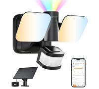 Linkind Foco inteligente para exteriores con doble fuente de alimentación, reflector LED de 25 W con doble potencia (solar y eléctrico), 3000 LM IP65, sensor de movimiento, atenuación CCT