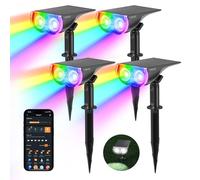 Linkind - Foco solar exterior inteligente RGBTW, 6 millones de colores, control grupal, sincronización musical, alerta luminosa roja, IP65, lámpara inteligente para jardín, fiesta, juego de 4
