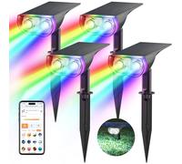 Linkind Foco Solar Inteligente de Colores para Jardín Exterior, Luz de Jardín RGB de 16 Millones de Colores con Blanco Cálido y Frío, Controlable en Grupo,IP65 Lampara Exterior Inteligente, 4 Piezas
