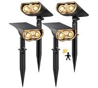 Linkind - Lámpara solar exterior con detector de movimiento, 3000 K, color blanco cálido, 3 modos, 1000 lúmenes, foco de callejón, StarRay IP67 LED