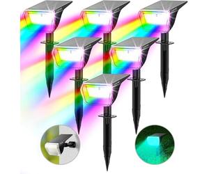 Linkind Luces solares coloridas para exteriores, RGB y blanco, foco solar de jardín con 10 modos, luces de estaca de jardín, montaje 2 en 1, foco exterior IP67 para fiestas, árboles, patio