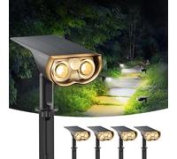 Linkind Luces solares con sensor de movimiento para exteriores, resistente al agua IP65, 3000 K, blanco cálido, luces solares para jardín, valla, patio, garaje, camino, paquete de 4
