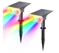Linkind Luces Solares LED Exterior Jardin, Foco Solar con Sensor de Luz, Luz de 8 Colores Cambiado, Lámpara Solar Impermeable IP67 para Iluminación de Caminos, Patio, Terreza, Césped (2 Piezas)