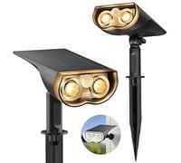 Linkind Luz Solar con Sensor de Movimiento, Foco Solar Exterior Impermeable IP67, Blanco Cálido 3000K 650lm, Lampara Solar Exterior para Jardín, Terreza, Césped (2 Piezas)