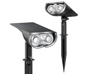 Linkind Luz Solar con Sensor de Movimiento, Foco Solar Exterior Impermeable IP67, Blanco Frío 6500k 650lm, Lampara Solar Exterior Para Jardín, Terreza, Césped (2 Piezas)