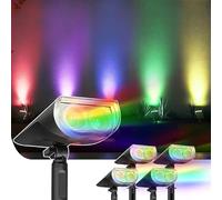 Linkind RGB lámpara solar para exteriores, luz solar de colores con 10 modos de luz,IP67 impermeable Lampara Exterior 2 en 1 de montaje foco solar para Halloween Navidad, 4 piezas