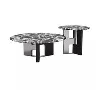 LINKIO Mesa de Sala de Estar Juego de Mesa té mármol Minimalista, Auxiliar Redonda for sofá, Acero Inoxidable(A)