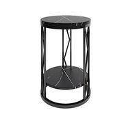 LINKIO Side Tables Bedroom Mesa de Noche Redonda Creativa Pequeña Mesa Redonda Pizarra Sala de Estar Dormitorio Mesa de Noche Mesa de Noche Doble Estante Redondo Mesa a Lado Bed Side Table(B)