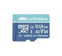 LinkMore 512GB Tarjeta Micro SDXC, A2, UHS-I, U3, V30, Clase 10 Compatible, Velocidad de lectura de hasta 160 MB/s, Velocidad de escritura de hasta 120 MB/s, Adaptador SD incluido
