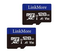 LinkMore Tarjeta micro SDXC de 128 GB (paquete de 2), A1, UHS-I, U3, V30, compatible con clase 10, velocidad de lectura de hasta 95 MB/s, velocidad de escritura de hasta 45 MB/s, adaptador SD incluido
