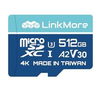 LinkMore Tarjeta micro SDXC de 512 GB, A2, UHS-I, U3, V30, compatible con clase 10, velocidad de lectura de hasta 160 MB/s, velocidad de escritura de hasta 120 MB/s, adaptador SD incluido